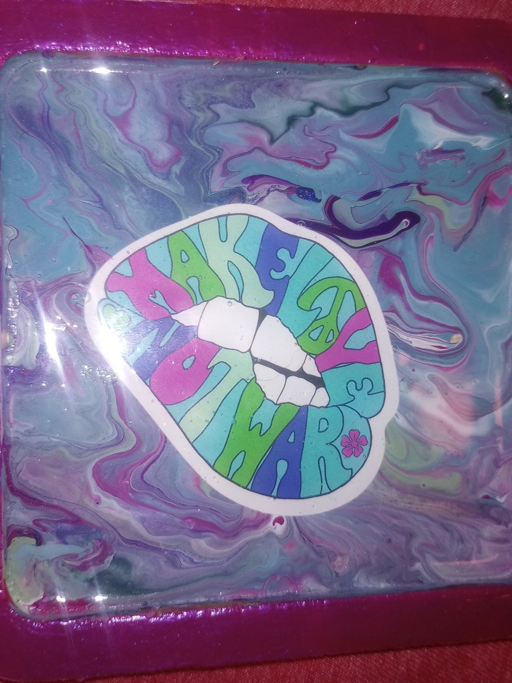 Abstract Swirl Home Coaster Art  in Purple and Teal- Make Love Not War